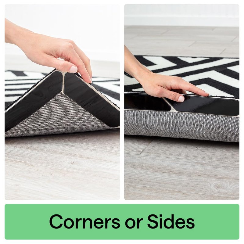GORILLA GRIP® Rug Gripper Pads, Extra Long Reusable Double-Sided Adhesives Keep Area Rugs Corners Flat, Grips Hardwood, Tile and Laminate Floors, Renter Friendly, Holds Down Carpet in Place, 8 Pcs