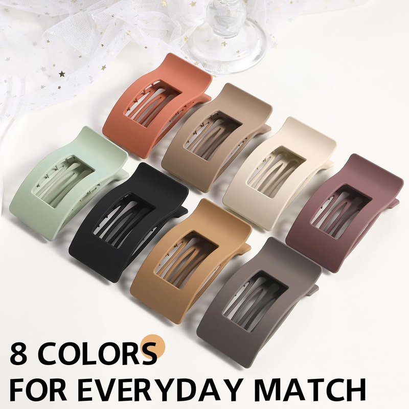 Skiennix 8 Pack Flat Claw Clips - Matte No Slip Hair Clips for Thick & Thin Hair, Large Strong Hold