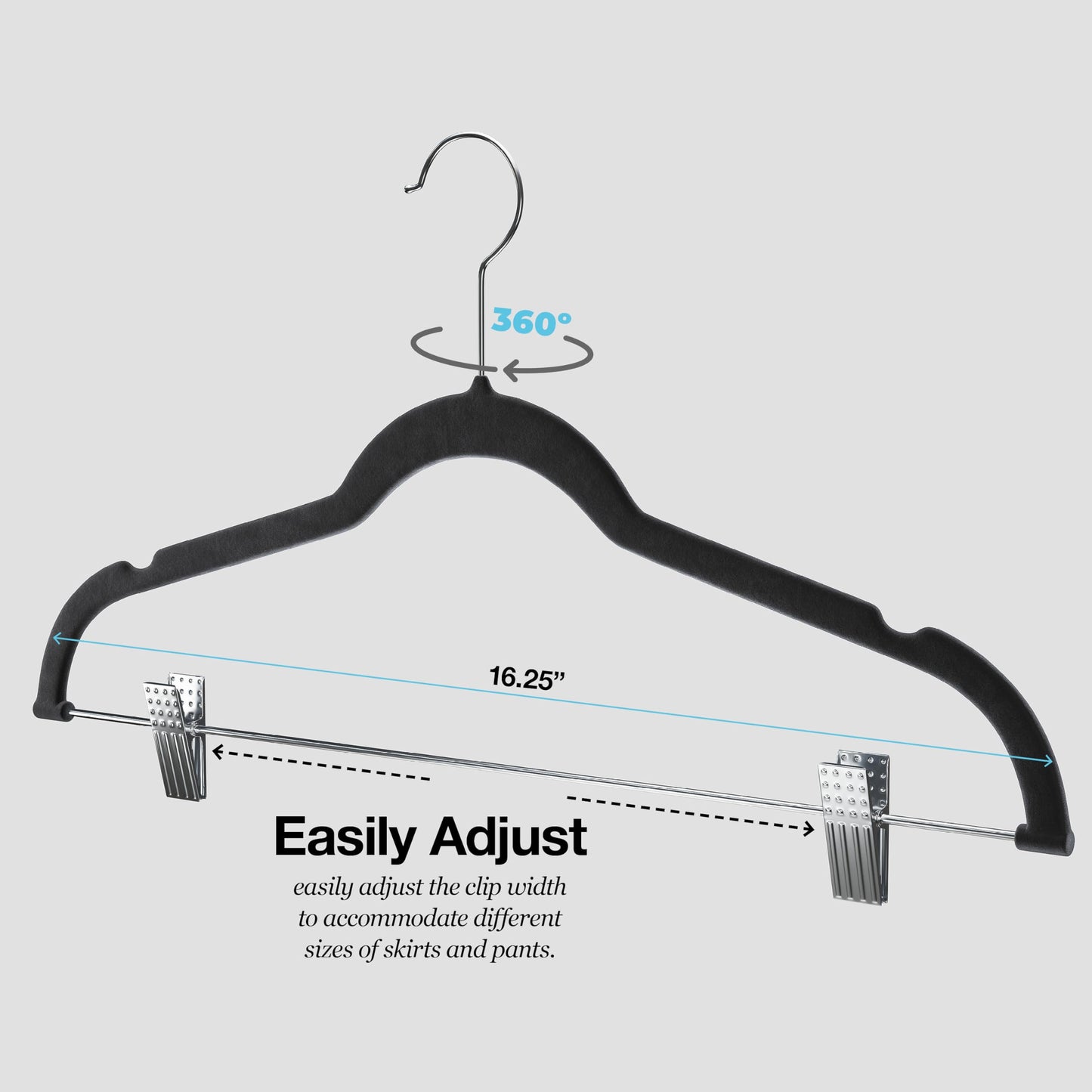 Home-it Pants Hangers With Clips 10 Pack - Black Velvet Non Slip Space-Saving for Pants, Skirts, Coats, Dresses, Tank Tops, Clothes - Felt Ultra Thin