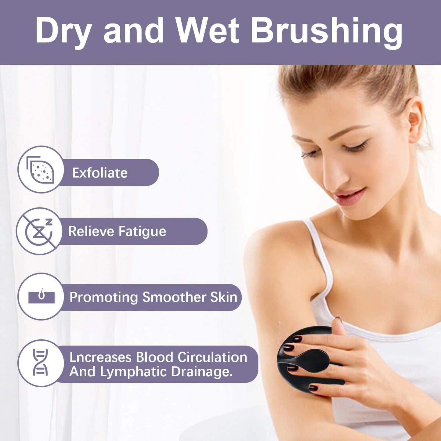 Dry Brushing Body Exfoliating Brush, Anti-Slip Body Scrubber for Shower, Natural Boar Bristles Bath Brush for Deep Cleansing & Softening Skin, Improve Circulation (Black-Boar Bristles)
