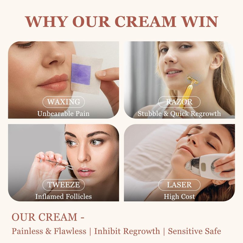Facial Hair Removal Cream for Women Sensitive Skin - Painless Depilatory Cream for Face Upper Lip Chin & Cheeks with Spatula, 5-Minute At-Home Hair Remover for Pubic, 1.68 Fl Oz