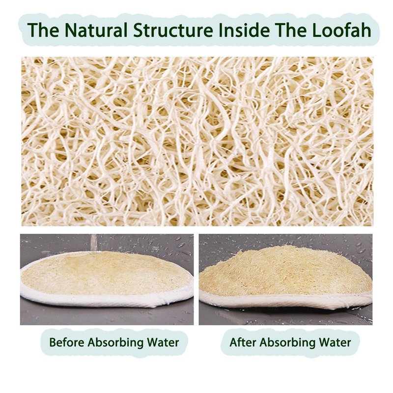 JouiiSiYa Natural Loofah Back Scrubber for Shower for Men and Women, Exfoliating Loofah Sponge with Soap Saver (2Pads+1Bag)