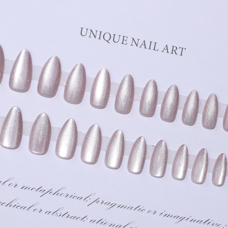 Almond Press on Nails Medium Fake Nails White Nails Press ons with Design Reusable Artificial Nail Full Cover Stick on Nails for Women Manicure 24Pcs