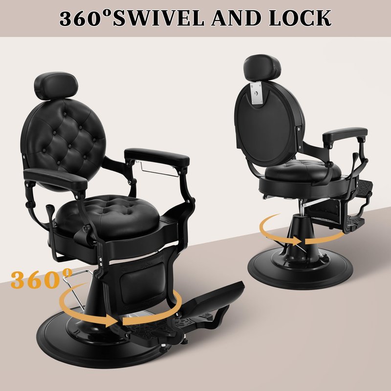 Hicomony Black Barber Chairs for Barbershop, Heavy Duty Hydraulic Reclining Salon Chair for Hair Stylist, All Purpose Beauty Spa Shampoo Tattoo Pedicure Hairdresser Styling