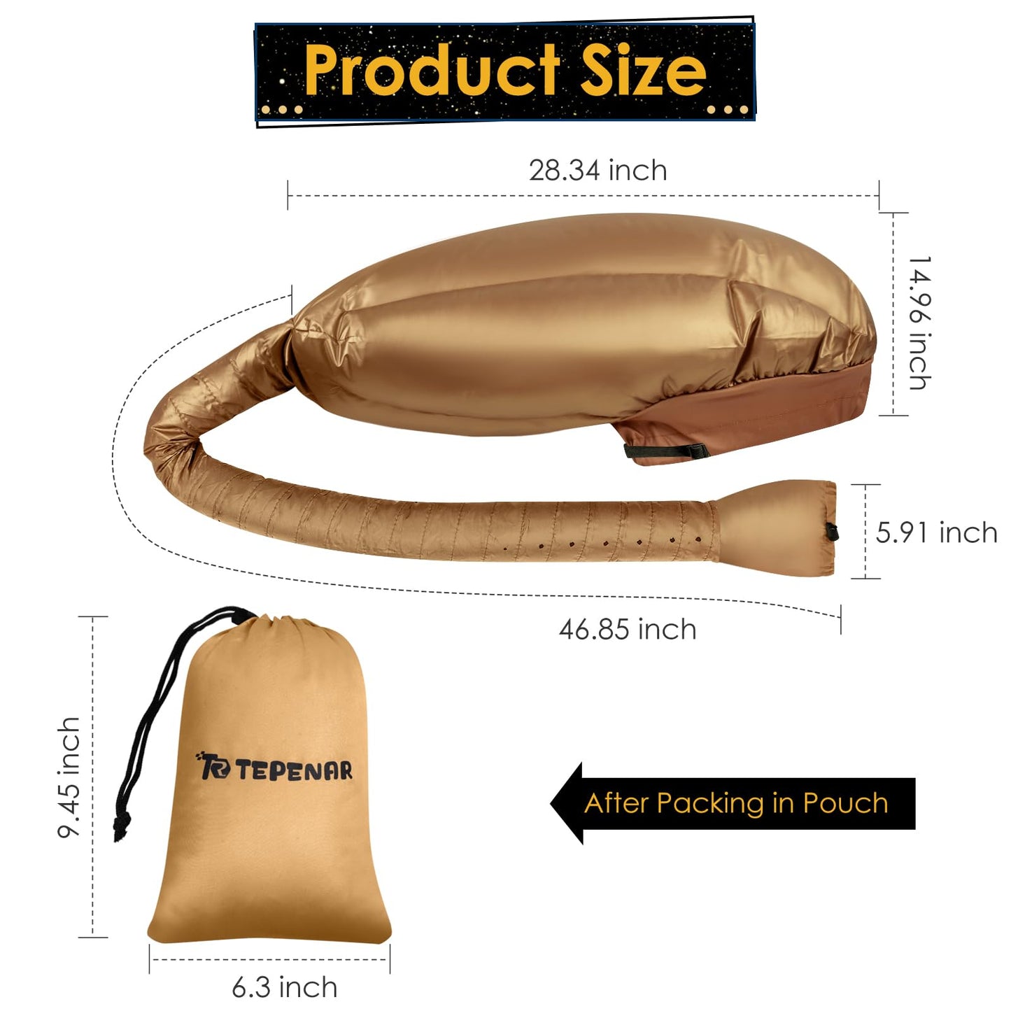 TEPENAR Hair Dryer Bonnet Attachment: Upgraded Extra Large Hooded Dryer Adjustable Hair Dryer Caps - Easy to Use for Natural Curly Textured Hair Care Styling Fast Drying - Gold