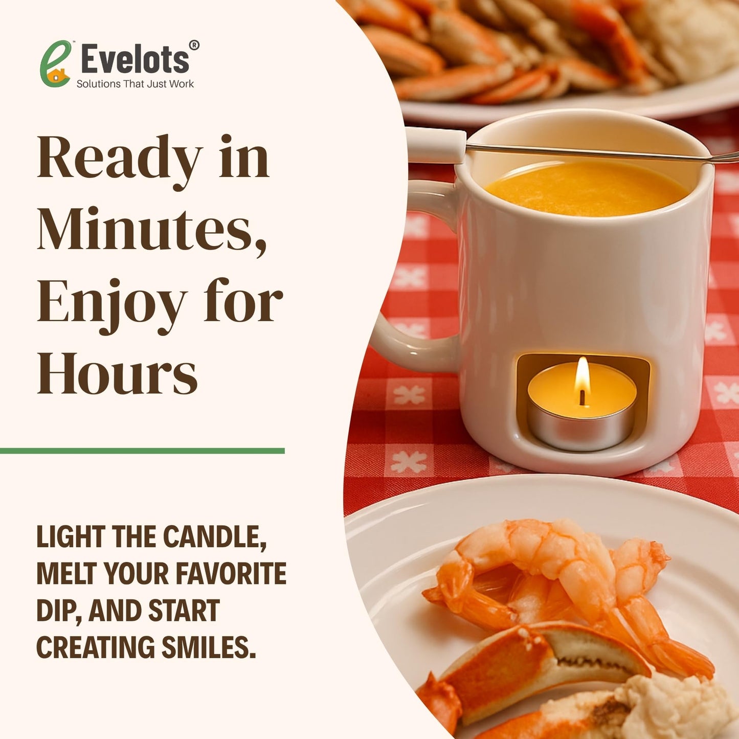 Evelots Mini Fondue Pot Set - 2 Pack Ceramic Fondue Mugs for Chocolate, Cheese and Candy with 4 Forks and 8 Candles - Mothers Day Gifts for Mom, Romantic Date Night Gift - White