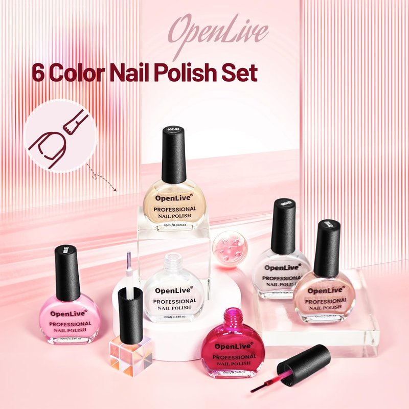 OpenLive Glitter Nail Polish Set - 6 Vibrant Colors for Stunning Nail Art | 10ml Each