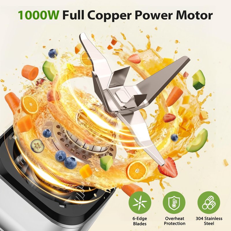 KOIOS Blender & Food Processor Combo - 1000W 4-in-1 Kitchen System | 34oz Pitcher, 22oz Cup, Meat Grinder, BPA Free