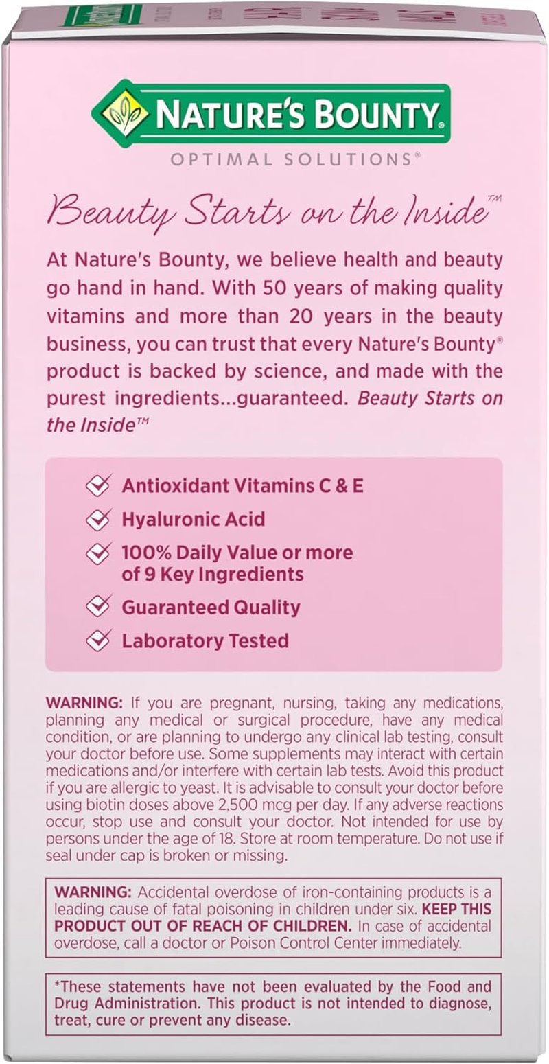Nature's Bounty Advanced Hair, Skin & Nails - Argan-Infused Vitamin Supplement with Biotin & Hyaluronic Acid | 150 Softgels