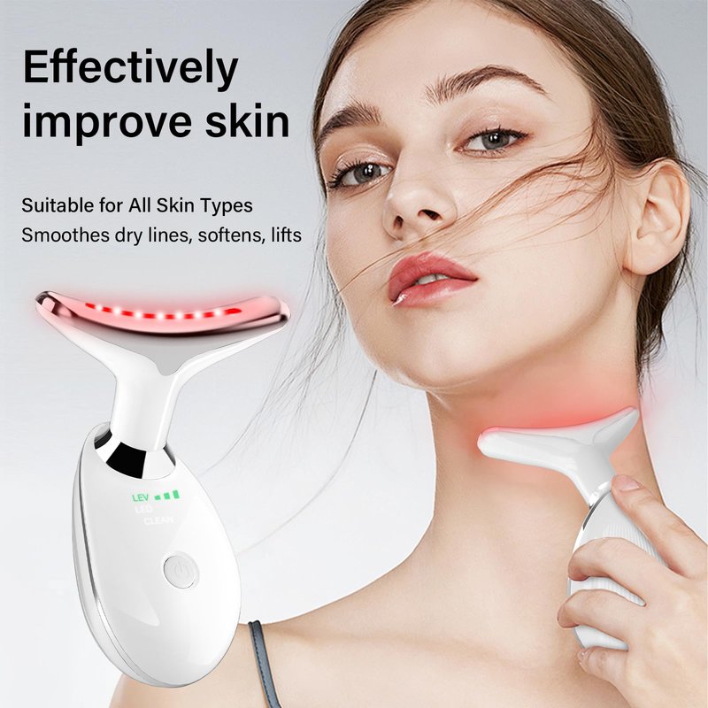 Red Light Therapy for Face, 7 Color LED Facial Light Therapy Wand for Skin Care at Home Blue Light Therapy Face Massager Tool for Neck (White)