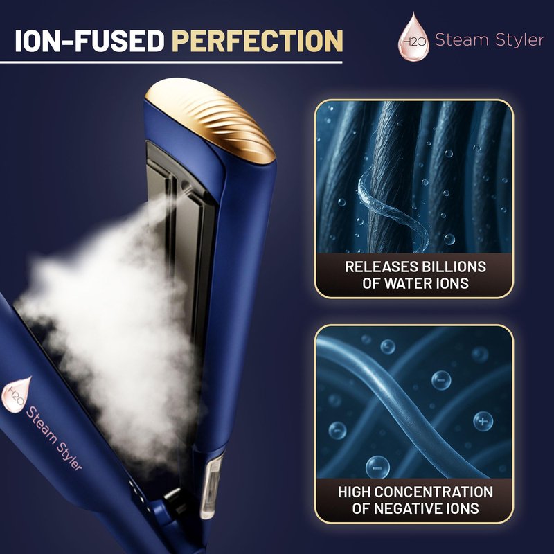 H2O Steam Styler Ultimate Steam Hair Straightener & Curler, Salon Results Frizz Control, Shine & Hydration, Infrared Heat & Ion Therapy for All Hair Types (Slim - 1.2")