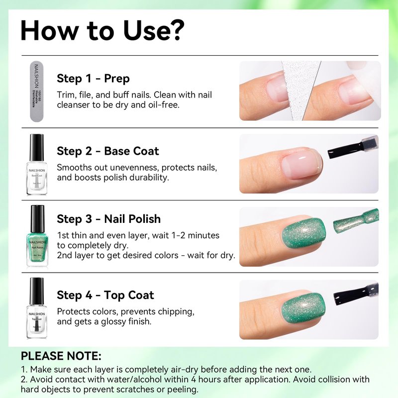 Nailshion Green Nail Polish, Fast Air Drying Sparkly Shimmer Dreamy Teal Glitter Nail Polish, 15 Toxic-free, High Shine Finish, Rich in Castor Oil, DIY at Home Nails Art Salon Travel Manicure Gift