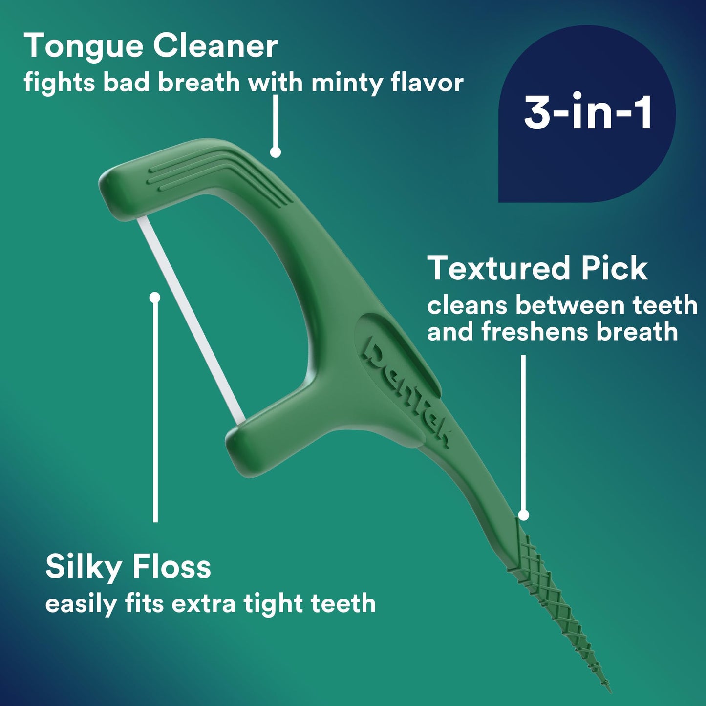 DenTek Fresh Clean Floss Picks, Extra Tight Teeth Dental Flossers, Freshens Breath, Removes Plaque and Food, Mouthwash Blast Mint Flavor, 75 Count (Pack of 3)