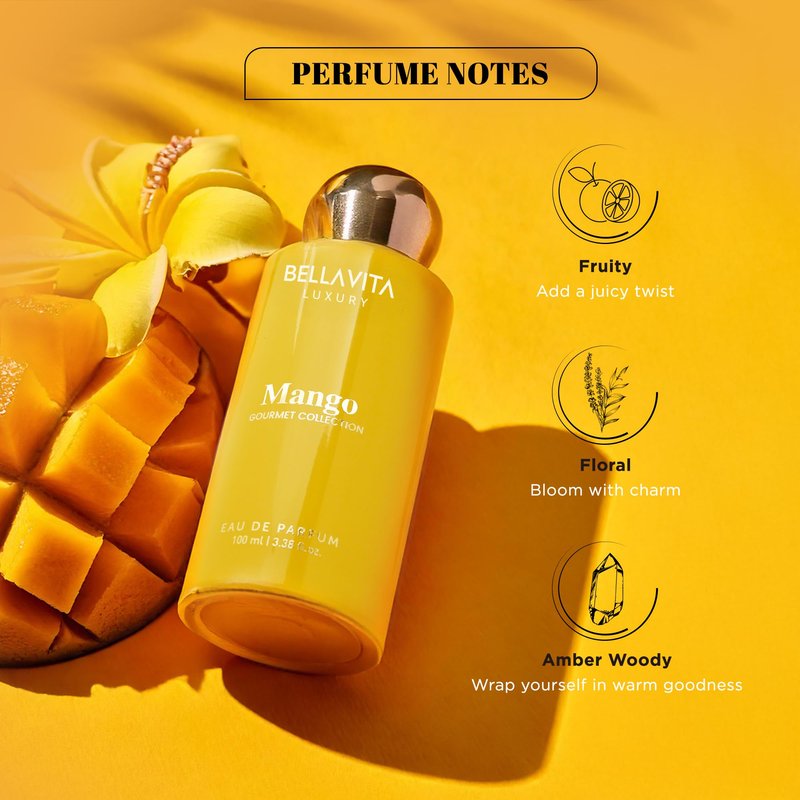Bellavita Luxury Mango Eau de Parfum | 100 ml (3.4 fl.oz.) | Perfume for Men and Women | Gourmet, Mango, Ylang, and Siam Benzoin Notes | Long Lasting Unisex Fragrance