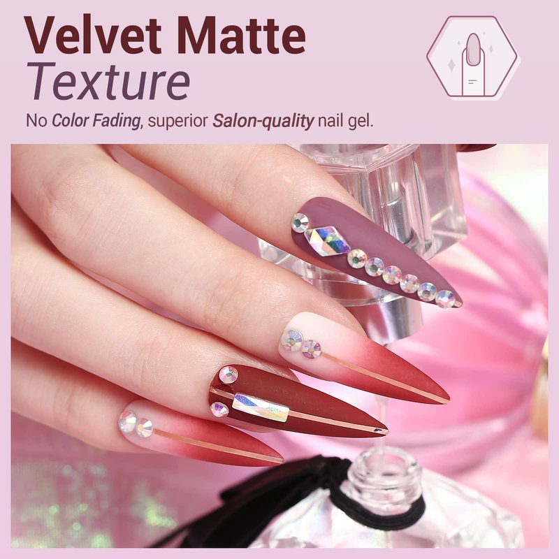 modelones Gel Nail Polish- 6 Colors Pink Brown Burgundy Red Gel Polish Set Peach Pastel Pink Nail Polish Kit Soak Off Manicure Set Nail Art Gift for Women DIY Home Salon