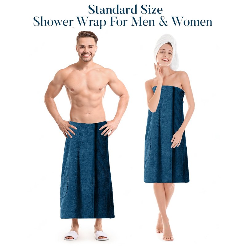 DAN RIVER Premium Cotton Terry Shower Wrap for Women, Ultra Soft Bath Robe After Shower with Pockets,Pack of 1 - Blue Opal
