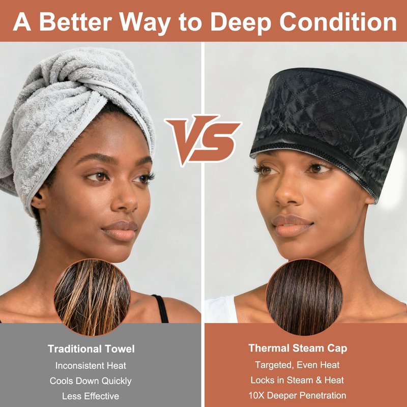 Professional Heat Cap for Deep Conditioning, Hair Steamer Cap, 10-Level Heating Speed 30s Fast Warm Up to 75°C for Hair Treatment, Portable Hair Steamer for Black Hair, Gentle Care