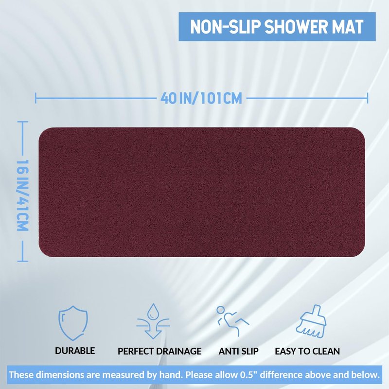 Hargiis Non-Slip Bathtub Mat, Anti Slip Shower Mat, Fast Drying Bathtub Mats, Foot Scrubber Mat, Anti Slip Mat for Tub, Floor, Bathroom, Kitchen, Home, Hotel (Wine Red 40"×16")