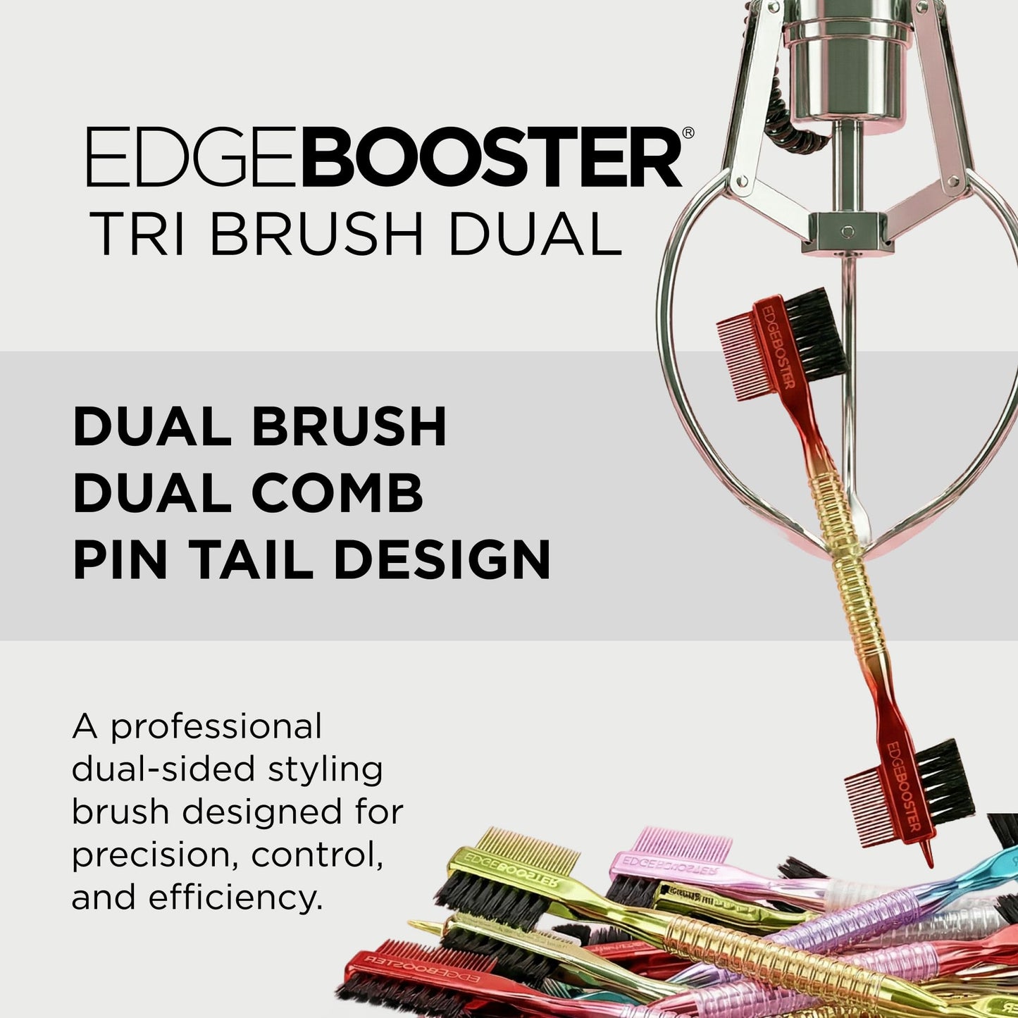 Style Factor EDGE BOOSTER Tri Brush Dual with Pin Tail – Double-Sided Edge Control Brush & Comb with Boar Bristles – For Edges, Slick Backs, Baby Hair Styling, and Taming Flyaways (Green Gold/Stripe)