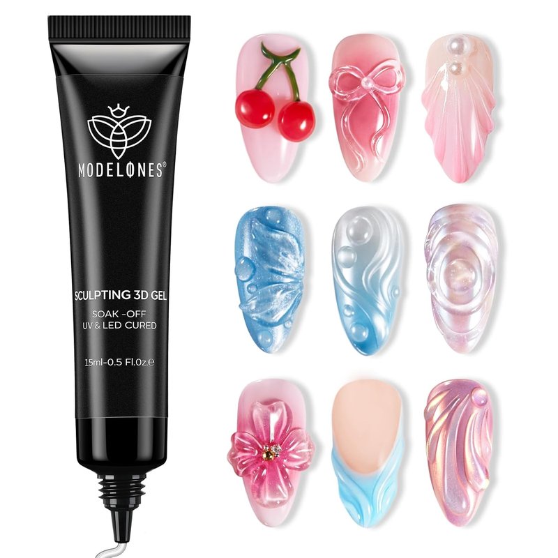 Modelones 3D Gel Nail Art - Sculpting Gel Glue for Molding & Design | No Wipe, UV Light Cured, Salon & DIY Use