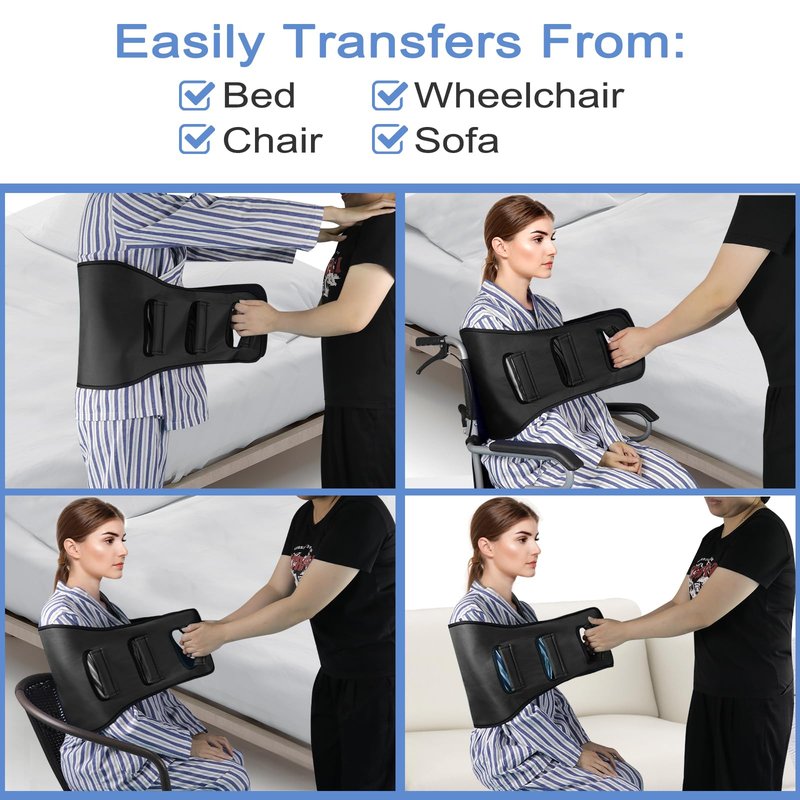 Leetye Mei Transfer Belt Transfer Sling - Padded Gait Belt - Heavy Duty Patient Lift, Mobility Standing and Lifting Aid for Disabled, Elderly, Injured - Safely Move from Bed and Wheelchair(Black)