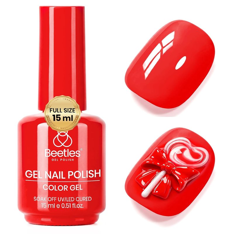 Beetles Red Gel Polish - Bright Red Soak Off UV LED Nail Polish | 15ML Long-Lasting Summer Manicure