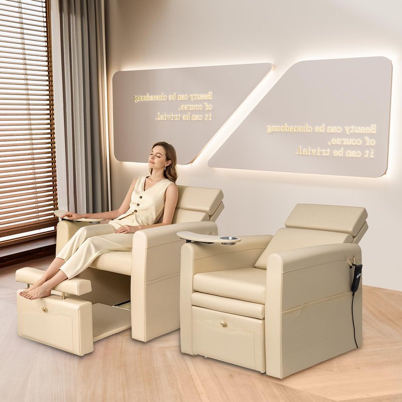 OmySalon Electric Pedicure Chair w/Adjustable Backrest, Movable Cup Holder & Hidden Storage Platform, Full-Floor Support Pedi Station for Professional Nail Tech Supplies Spa Salon (Bleached Sand)