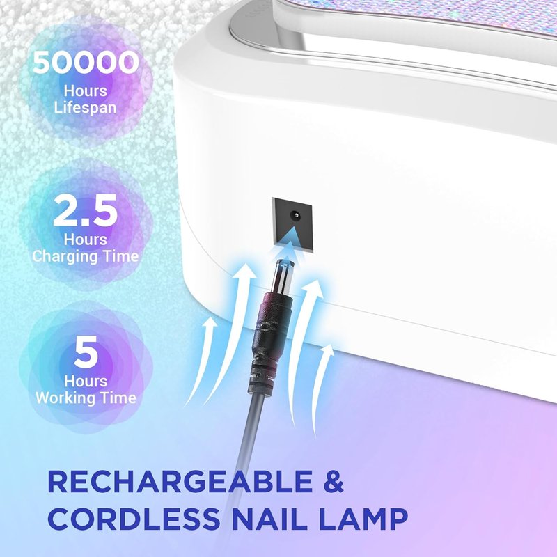 Aedavey Cordless Nail Lamp - 120W Rechargeable UV LED Nail Light with 4 Timer Modes & Rhinestone Decor