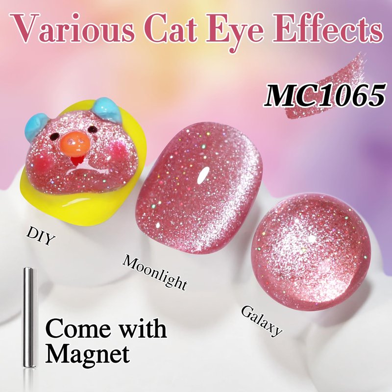 Double Rhythm 15ML Ice Glass Cat Eye Gel Polish with Magnet Holographic Glitter Shimmer Translucent Sheer Color Salon Soak Off Magnetic Nail at Home
