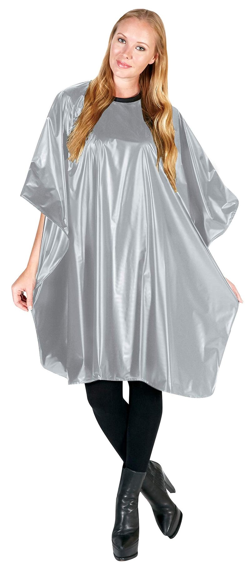Betty Dain Jumbo Shampoo Cape, 45" W x 54" L, Waterproof and Stain-resistant Vinyl, Soft Nylon Neckband, Touch-and-close Fastener, Machine Washable, Silver