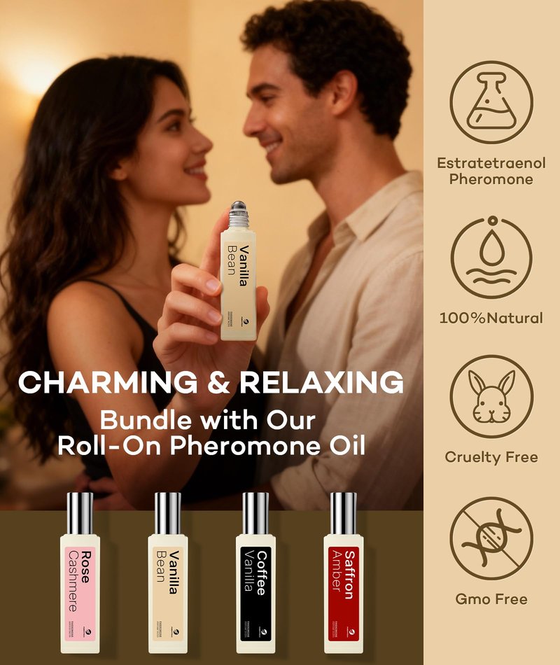 purefittech Pheromones Perfume for Women, Vanilla Bean Fragrance Roll-on Long Lasting Pheromone Perfume Oil, 0.34 fl oz (10ml) Travel Size Extrait de Parfum Made in USA