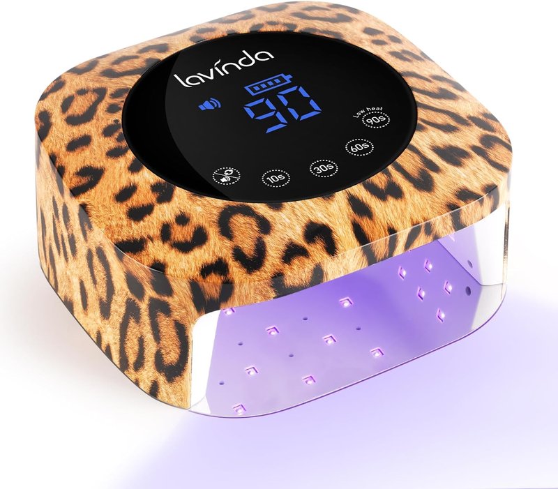 LED Nail Lamp - 54W Cordless UV Light for Gel Nails | 2X Faster Curing, 4 Timer Settings, Leopard Print Design