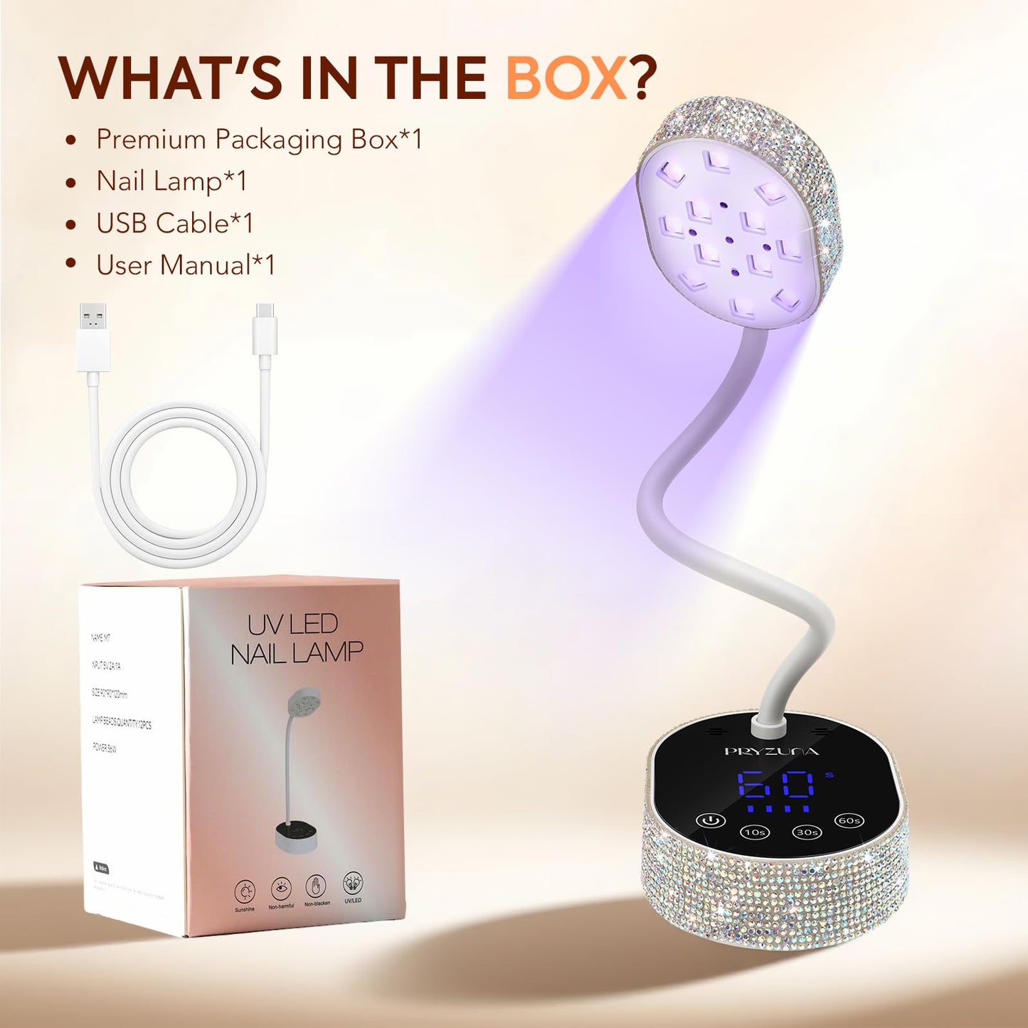 UV LED Nail Lamp 36W – Mini Cordless Flash Cure Gooseneck UV Light for Gel X Nails, Portable USB Rechargeable Nail Dryer with Auto Sensor, 4 Timers & LCD Display for DIY Home Manicure (Diamond)