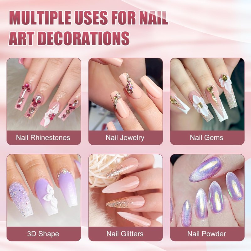 MEKK Rhinestone Glue for Nails,15g Super Strong No Wipe Nail Charm Glue for Crystals,Beads,Charms,Diamonds & Gems,Cure Needed 3D Gel for Nail Art