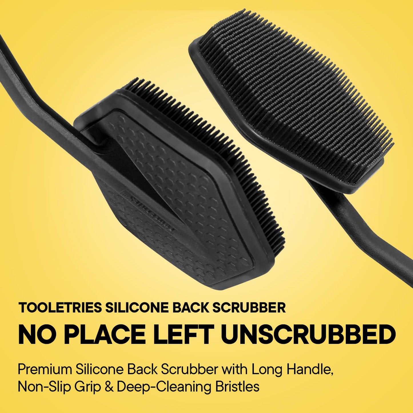 TOOLETRIES Silicone Back Scrubber for Shower Exfoliating Back Brush for Men with Long Handle, Non Slip Grip Body Washer to Clean Hard to Reach Areas, Durable Bath Accessory - Charcoal