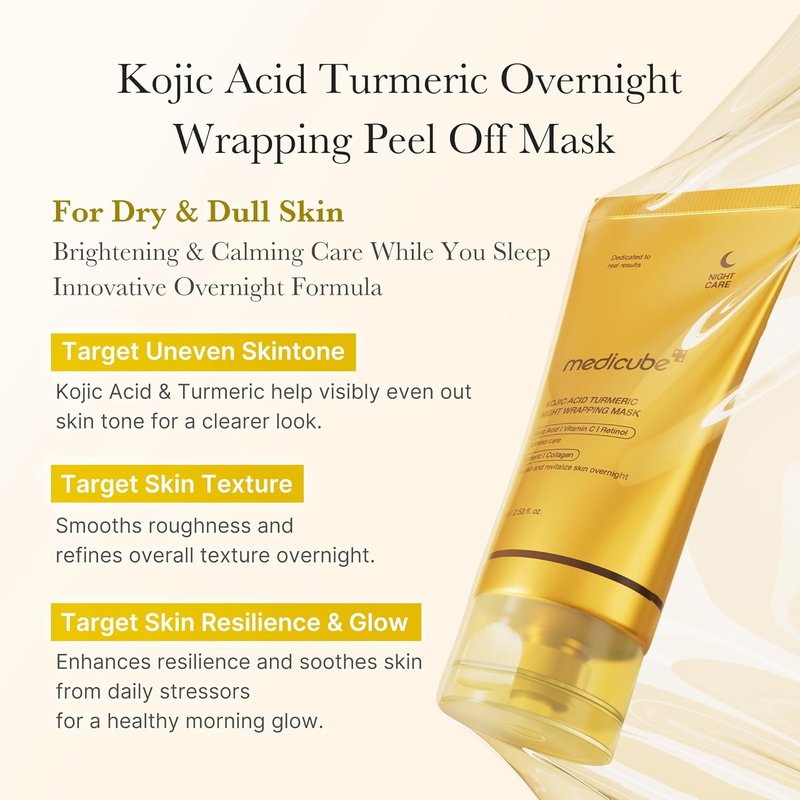Kojic Acid Turmeric Overnight Peel Off Mask - Brightens & Defends Skin Stress | 2.53 fl. oz.