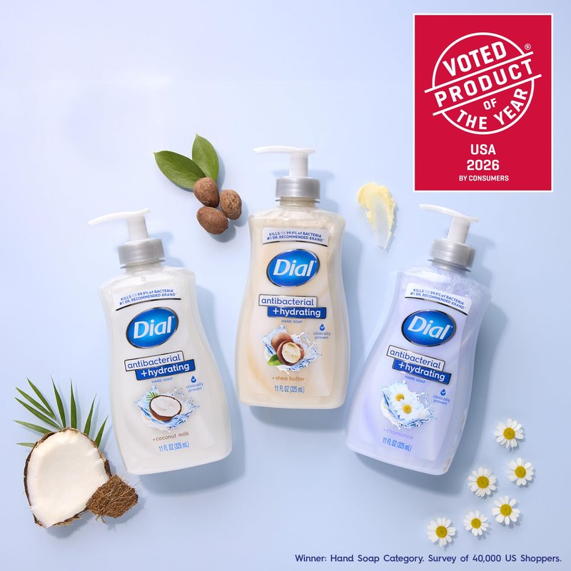 Dial Antibacterial Plus Hydrating Chamomile Liquid Hand Soap, 11oz (Pack of 4)