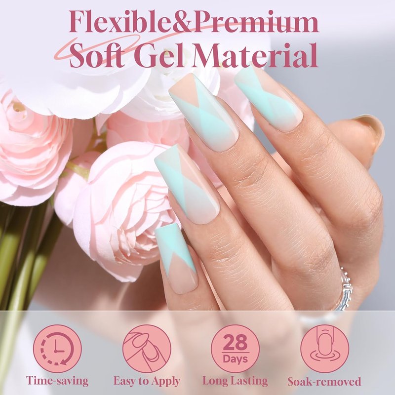 Medium Square Gel Nail Tips - Half Matte Full Cover Acrylic | 312pcs, 12 Sizes for DIY Nail Art