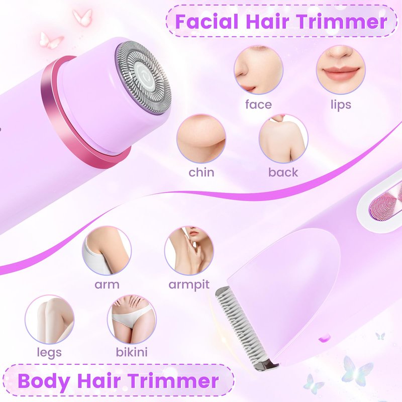 2 in 1 Electric Razors for Women, Dual Head Bikini Trimmer with Carrying Case, Ipx7 Waterproof Trimmer Shaver, Ladies Hair Removal for Face Armpit Pubic Hair Leg, Easy Cleaning and Ceramic Blade