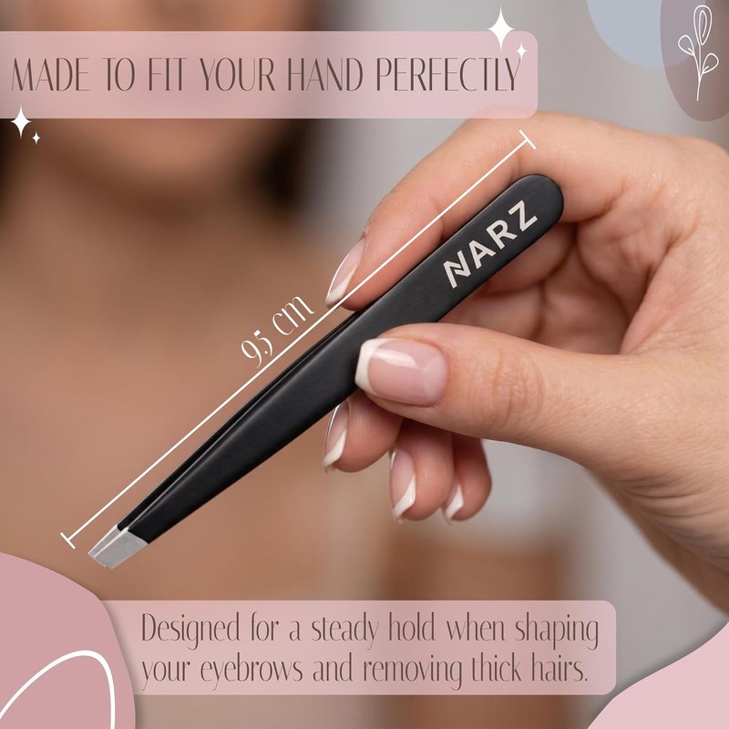 NARZ Professional Stainless Steel Tweezers Set - Precision Facial Hair & Eyebrow Tweezers for Men & Women | Black 4-Piece Set