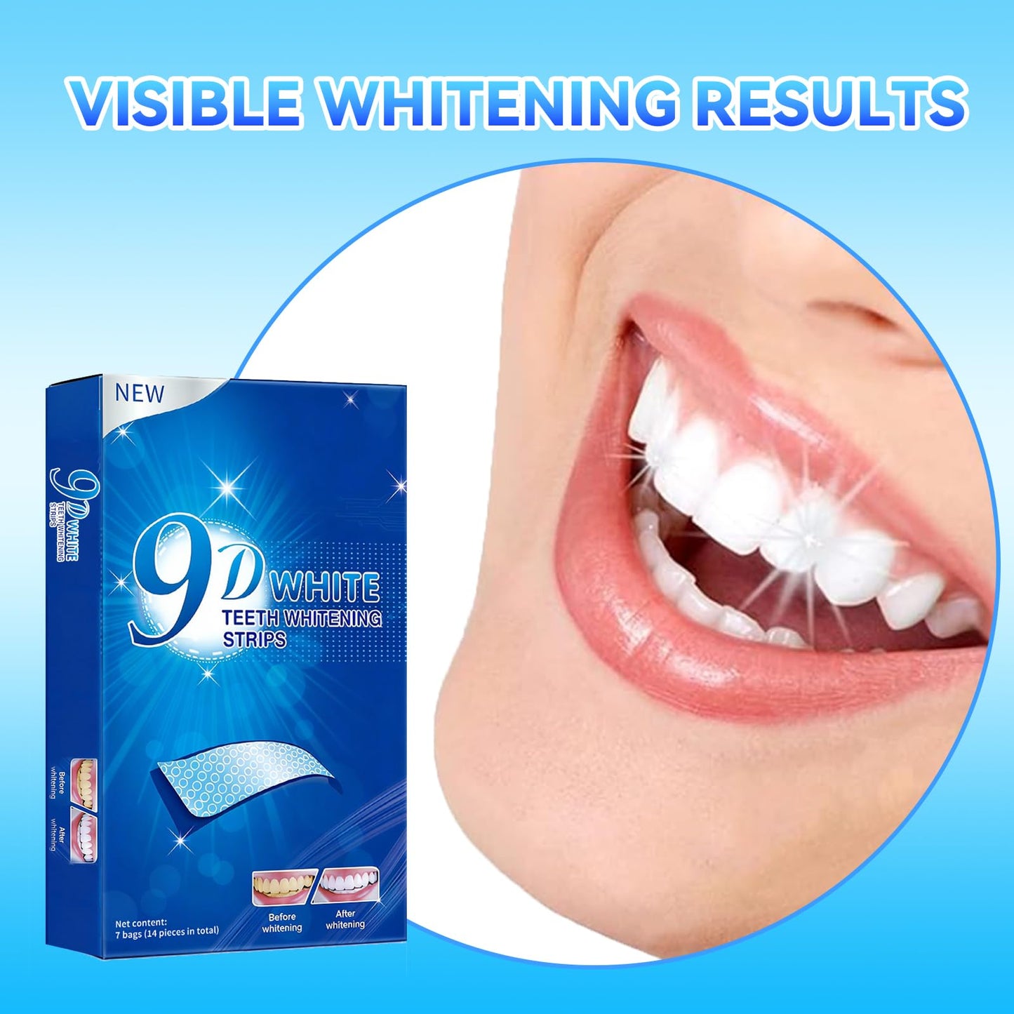 Teeth Whitening Strips for Sensitive Teeth - 9D Teeth Whitening Kit Professional Effects, Teeth Whitener for Enamel Safe, 14 White Strips (7 Day Treatment) Remove Stains for a Brighter Smile, Mint