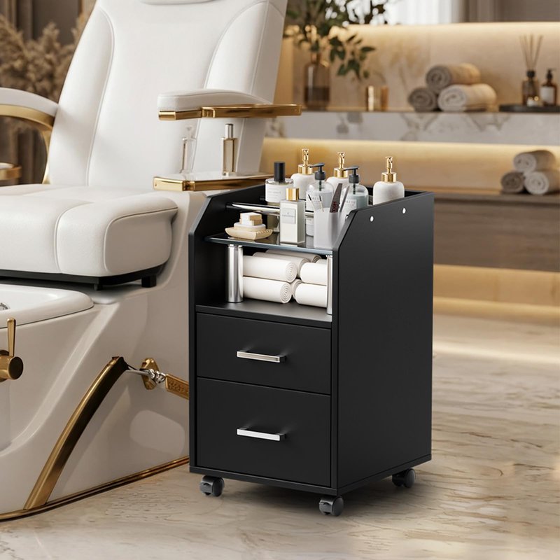 OmySalon Pedicure Cart, Foot Bath Trolley with Storage Drawer & Bottle Racks, Portable Salon Station for Esthetician Manicure & Foot Massage, Beauty Spa Supplies with Locking Wheels, White