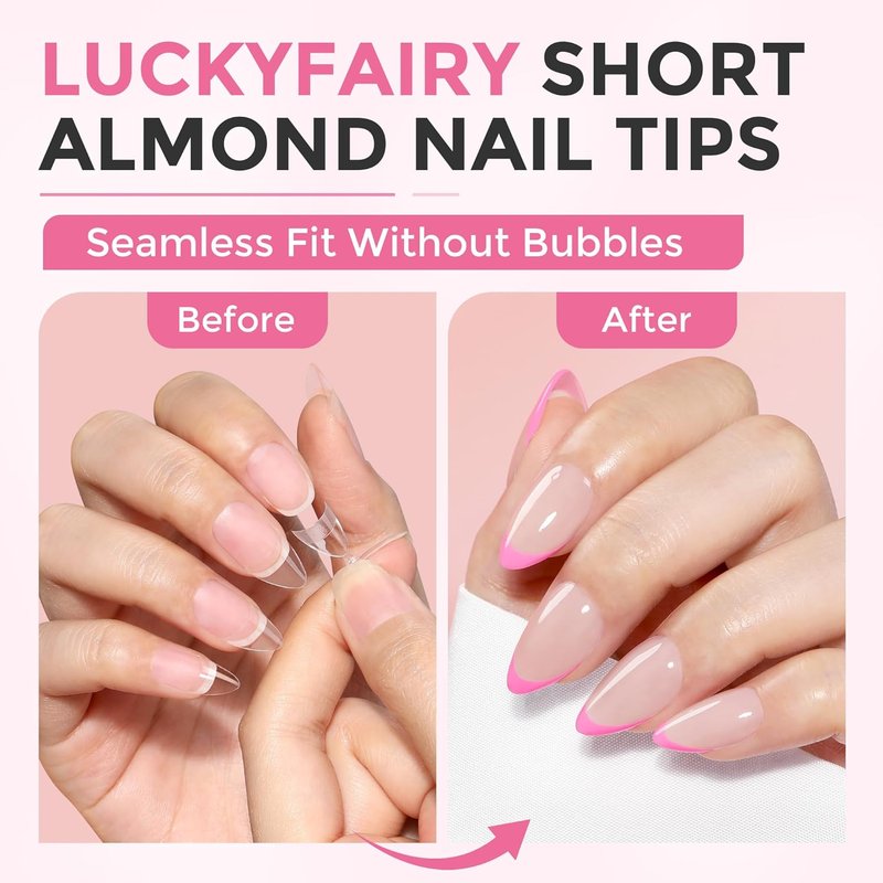 Skiennix Almond Nail Tips - 504PCS Clear Soft Extra Short Half Cover Acrylic Press-On Extensions | 12 Sizes for DIY Manicure Art