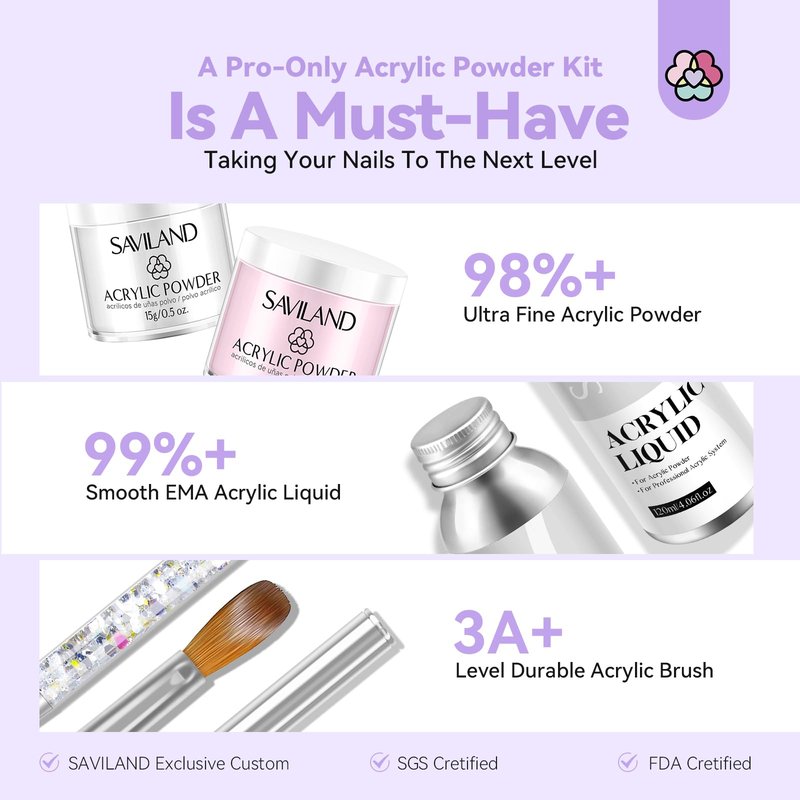 SAVILAND Professional Acrylic Nail Kit with Drill: Nails Kit Acrylic Set with Acrylic Powder, Liquid, Brush, Forms, Top Gel, Cuticle Oil Pen & Manicure Tools for Home DIY and Professional Salon Use