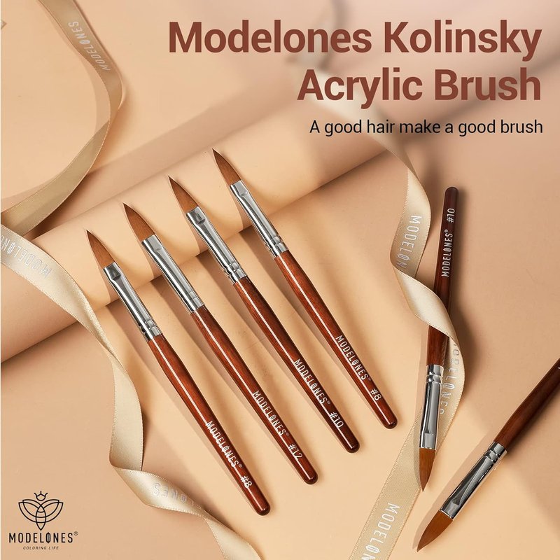 Modelones Kolinsky Acrylic Nail Brush Set - Round Brushes for Acrylic Powder & Gel Polish | Sizes 8, 10, 12