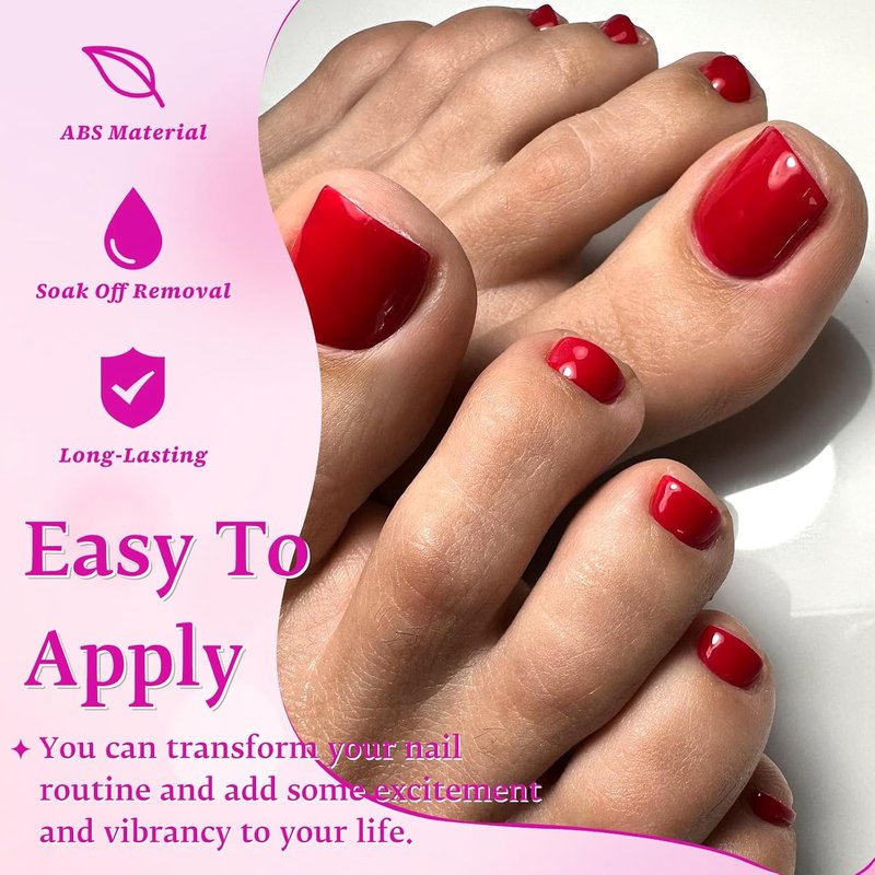 Press On Toenails for Women - 576pc Short Square Acrylic Fake Toenails with Glue Tabs | Easy Application