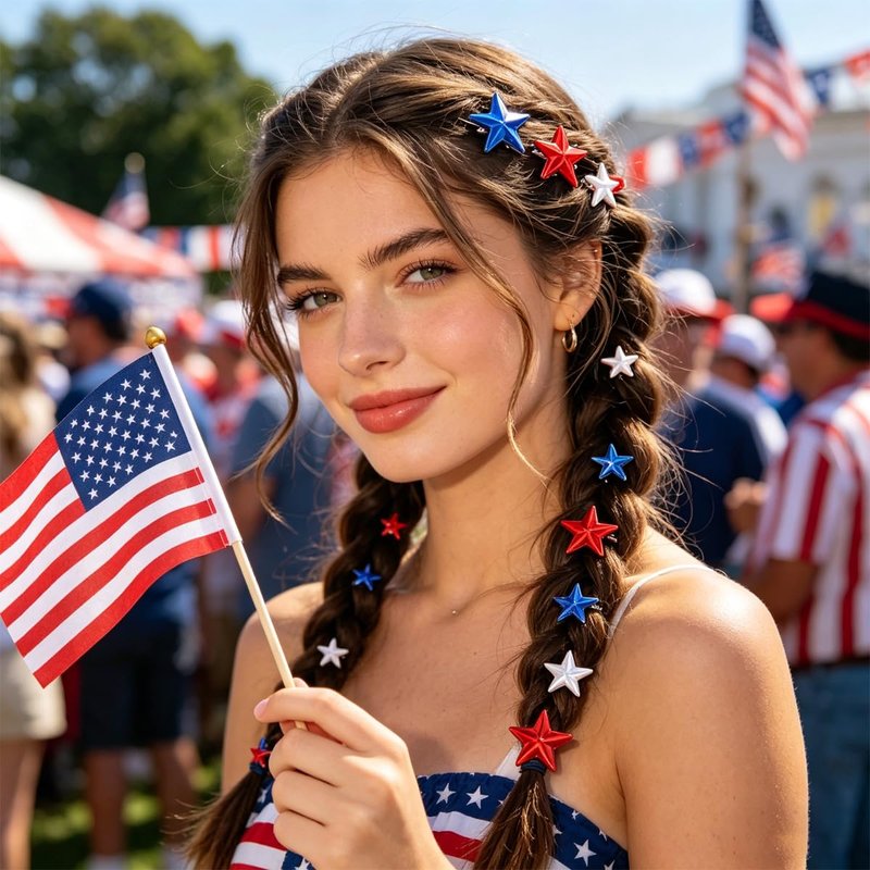 Red White Blue Mini Star Hair Clips 15 Pcs Patriotic 4th of July Hair Accessories for Women Y2K Acrylic Snap Hair Barrettes for Braids Dreadlocks, Independence Day USA Flag Hair Pins for Party Decor