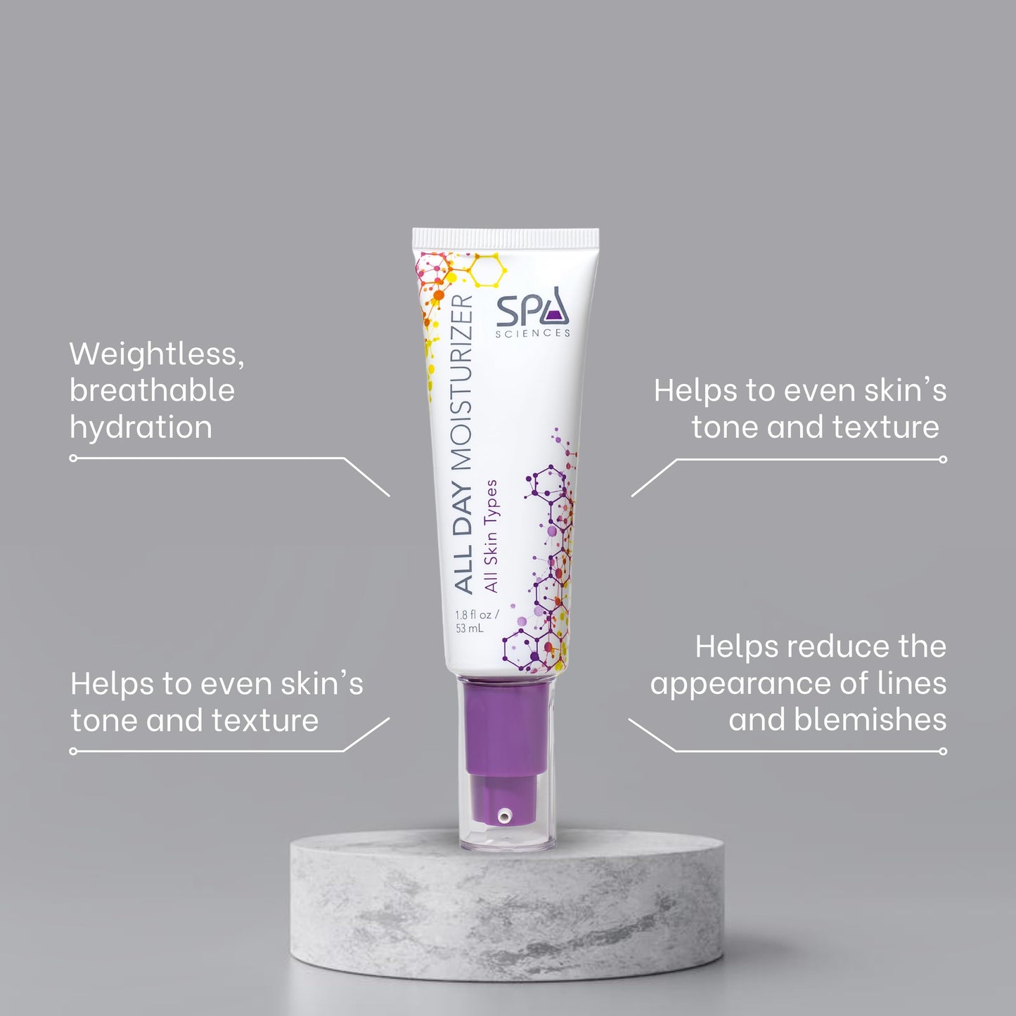 SPA SCIENCES - All Day Moisturizer - Made in the USA - Lightweight, Gentle Moisturizer - With Glucosamine HCL, Seaweed Extract - Hydrating, Revitalizing, Soothing - Vegan - For All Skin Types - 1.8oz