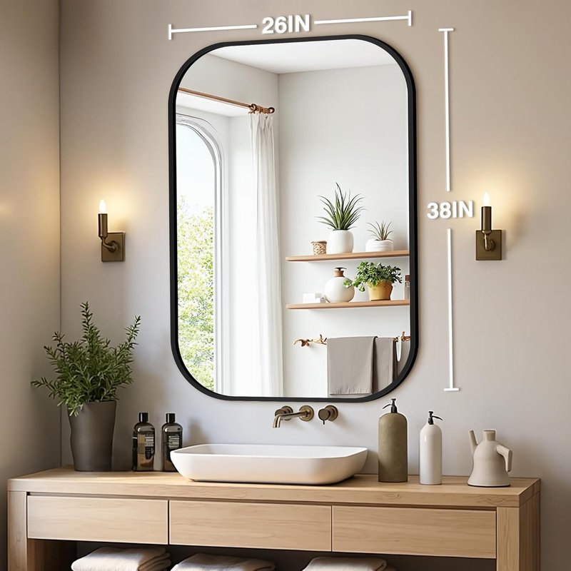 Regine Switzerland Black Bathroom Vanity Mirror - Shatterproof HD Reflection, 26 x 38 Rectangular Design