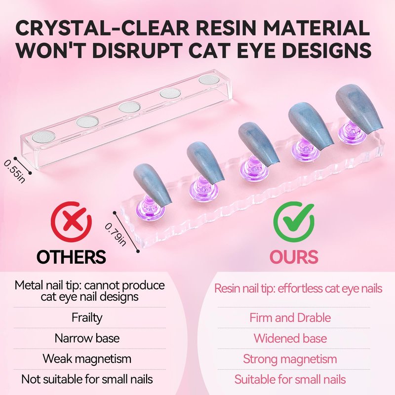 ESUOHYM Nail Stand For Press On Acrylic Strong Magnetic Nail Holder Kit For Painting Nails Tip Arts Display With 200PCS Double-Sided Tape And 1 Heart Shaped Acrylic Magnetic Presson Stand (Clear And Purple, Medium)